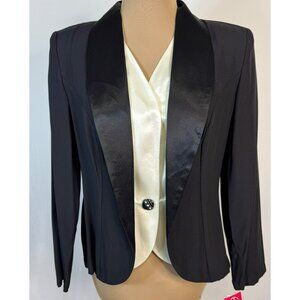Perceptions Petite Black & White Satin Blazer 14P Rhinestones Holiday Party NWT